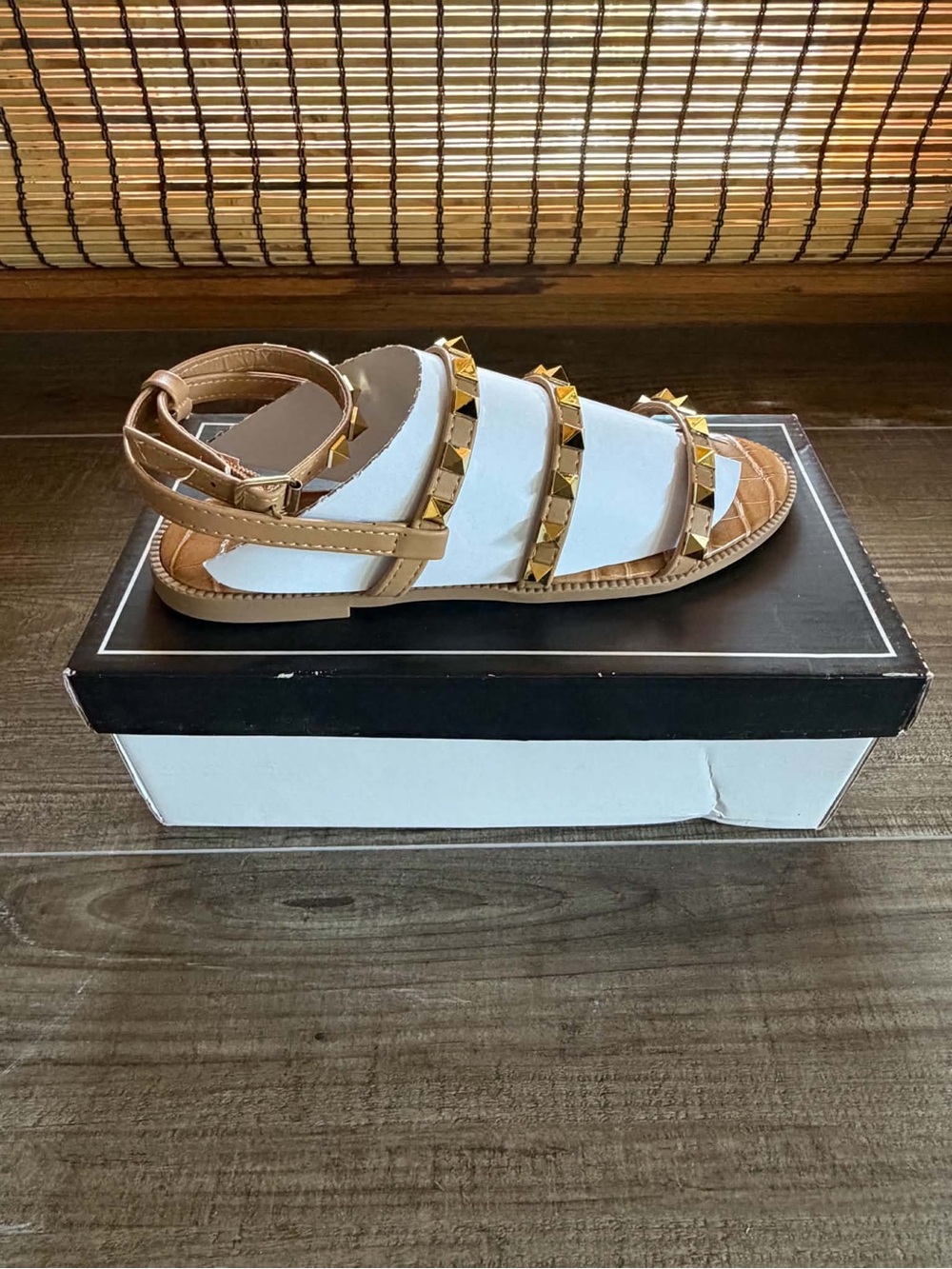 Qupid Studded New Tan Women's Flat Sandals - Multiple Sizes - Ships Today